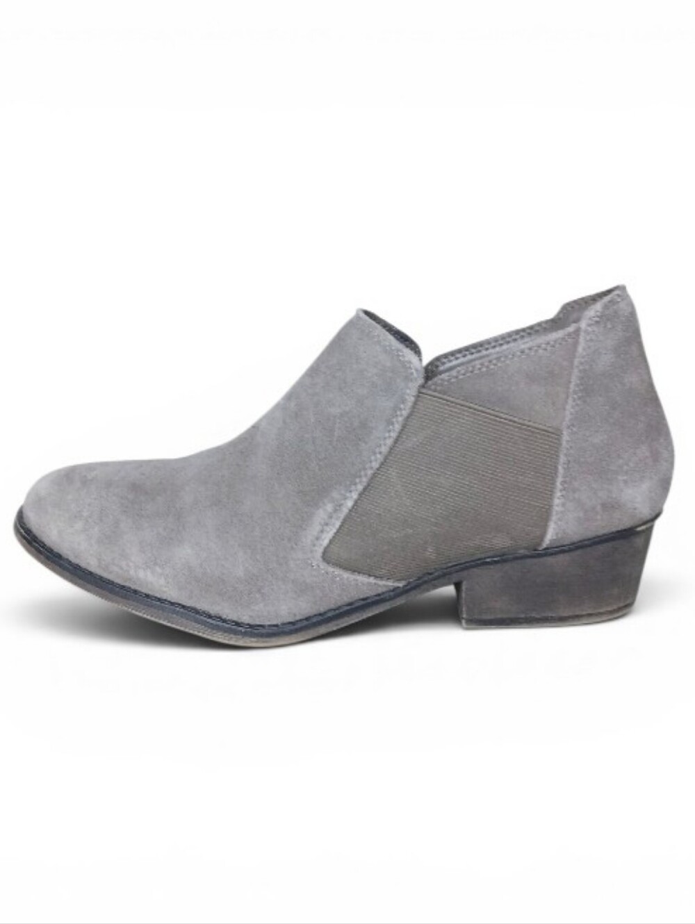 Vintage 7 Eight Ankle Boots Women's Taupe Leather Heeled Slip-on Casual Booties